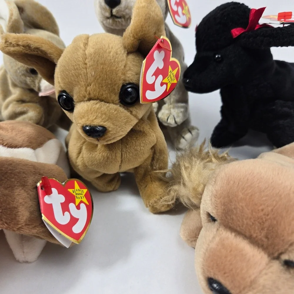 Ty Beanie Babies Dog Collection Tiny Gigi Spunky Wrinkles Tuffy Plush Lot of 7